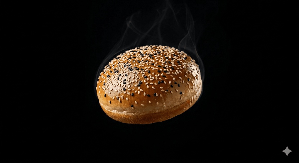 Sesame-topped burger bun